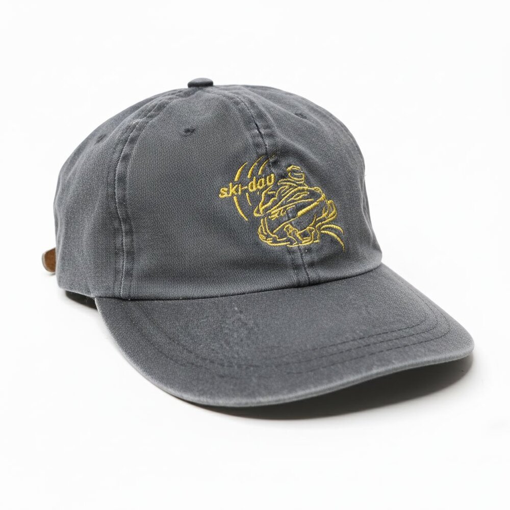 Vintage Ski-Doo Cotton Baseball Cap Hat - Grey & Yellow Adjustable Back Strap